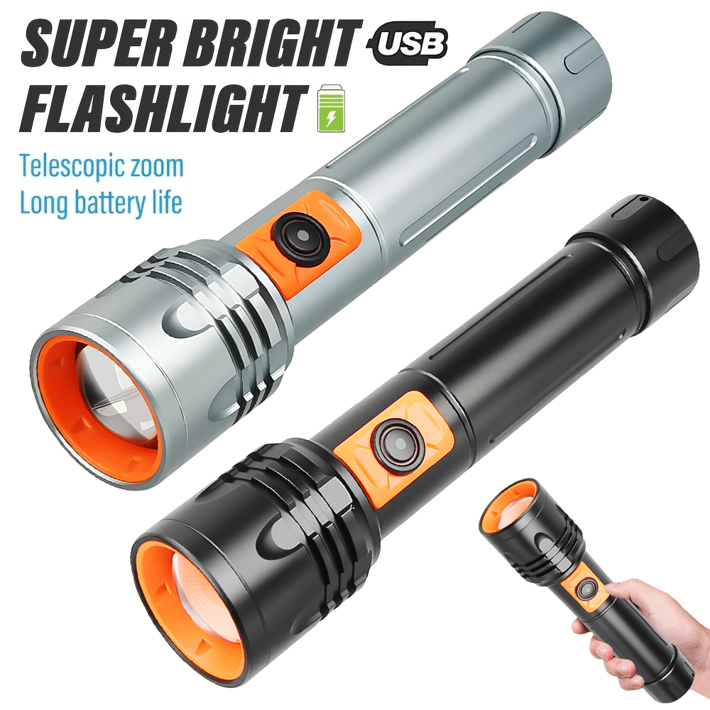 Fishing Light - Hochleistungs-LED-Taschenlampe, wiederaufladbare USB-Taschenlampe mit Teleskop-Zoom, superhelle